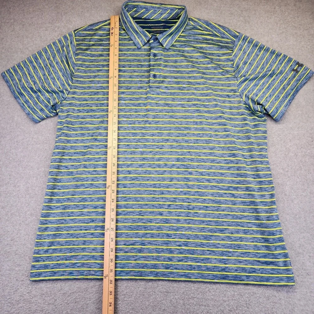 Under Armour The Playoff Polo Shirt Mens 3XL Blue Yellow Striped Performance